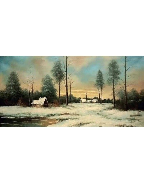 Πίνακας ζωγραφικής 50*100 εκ. χιονισμένο τοπίο 714 